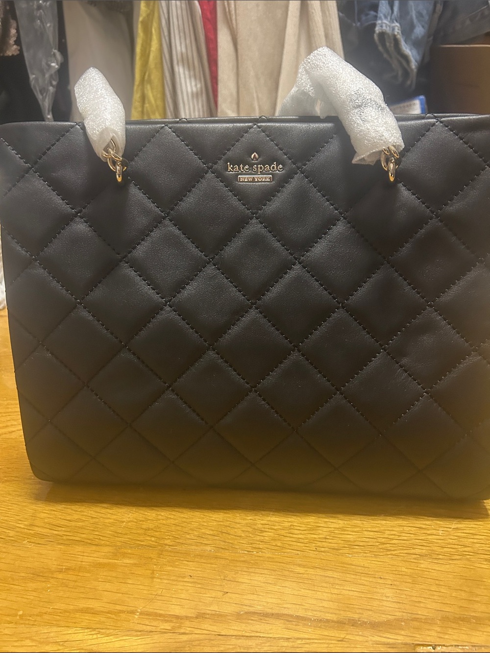 kate spade Black Quilted Tote with Gold Hardware